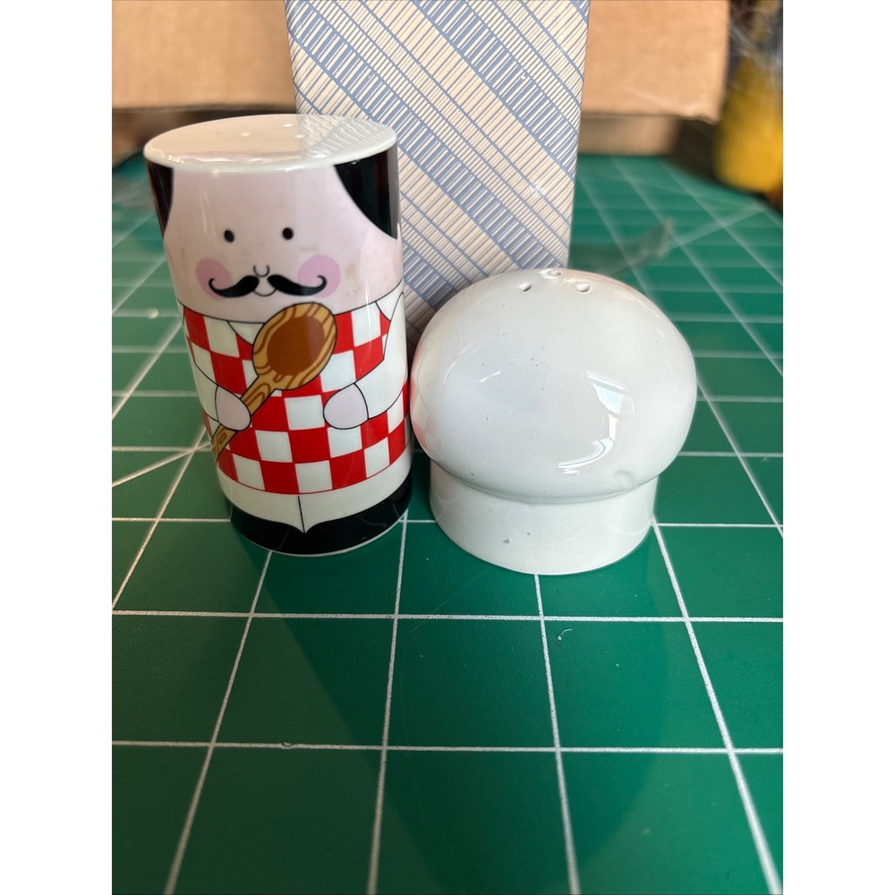 Vintage Chef Salt and Pepper Shakers Set Red White Checkered Ceramic Novelty